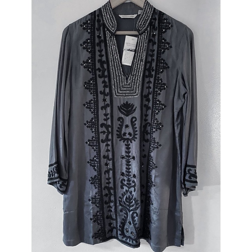 Soft Surroundings Grace Embellished Tunic with embroidery/sequins, Size S